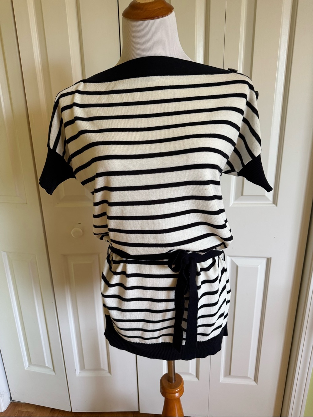 MARINA YACHTING White/Navy Striped Knit Cotton Tunic M EUC